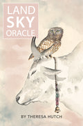 Book cover of 'Land Sky Oracle' by Theresa Hutch featuring an owl and horse illustration.