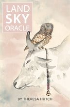 Book cover of 'Land Sky Oracle' by Theresa Hutch featuring an owl and horse illustration.