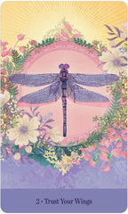 Card with a dragonfly and floral design, featuring the text 'Trust Your Wings'.