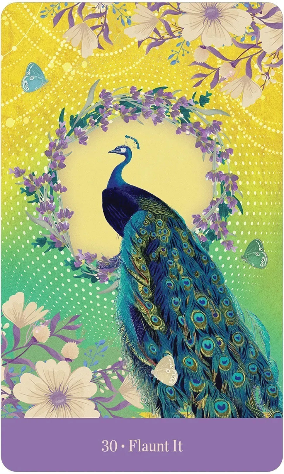 Peacock with floral elements on a colorful background
