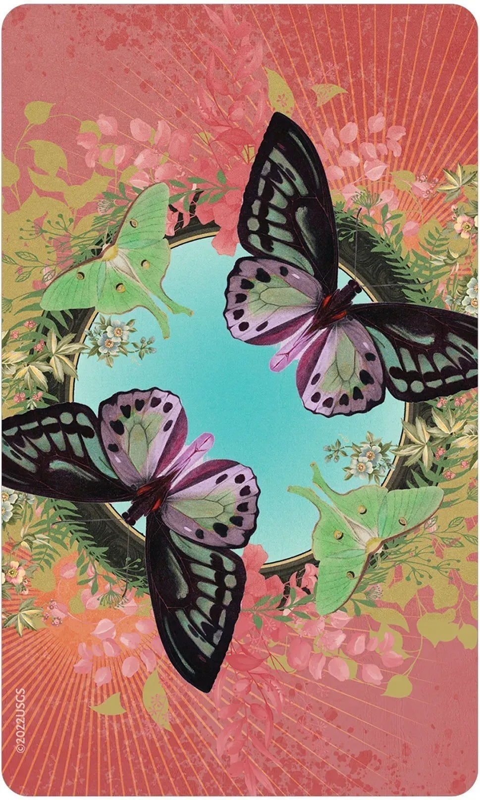Butterfly design on a colorful card with floral elements