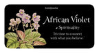African Violet illustration with text on a black background