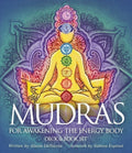 Mudras for Awakening the Energy Body deck and book set cover featuring a meditating figure with colorful chakras on a teal and purple mandala background.