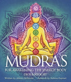 Mudras for Awakening the Energy Body deck and book set cover featuring a meditating figure with colorful chakras on a teal and purple mandala background.