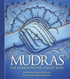Book cover of 'Mudras for Awakening the Energy Body' with hands in mudra on a blue background.