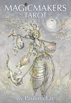 Cover of 'MagicMakers Tarot' by Paulina Fae featuring an illustrated figure with mystical elements.
