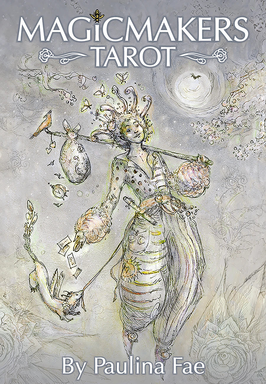 Cover of 'MagicMakers Tarot' by Paulina Fae featuring an illustrated figure with mystical elements.