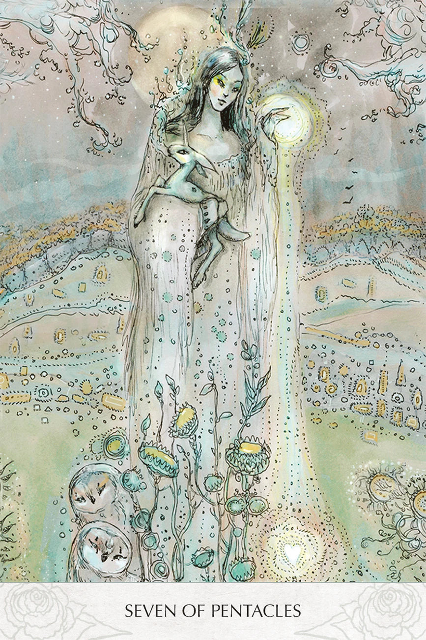 Artistic depiction of a figure holding a pentacle, with intricate designs and a mystical atmosphere.
