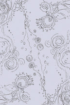 Decorative pattern with floral elements on a light blue background