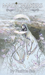 Cover of 'MagicMakers Tarot' by Paulina Fae featuring a hooded figure with flowers and birds.