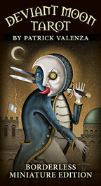 Book cover of 'Deviant Moon Tarot' by Patrick Valenza with a stylized character and architectural elements.