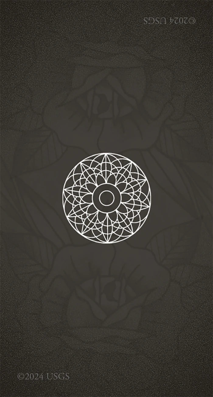 Geometric design on a textured dark background with USGS logo and copyright text.