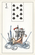 Card with a ship and spade symbol, likely from a tarot deck or card game.