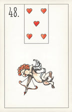 Card with a stylized unicorn and hearts on a beige background
