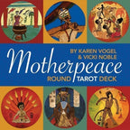 Cover of 'Motherpeace Round Tarot Deck' by Karen Vogel & Vicki Noble with colorful illustrations.