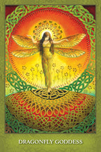 Artistic depiction of a dragonfly goddess with intricate designs and vibrant colors.