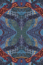 Colorful geometric pattern with intricate design on a blue background