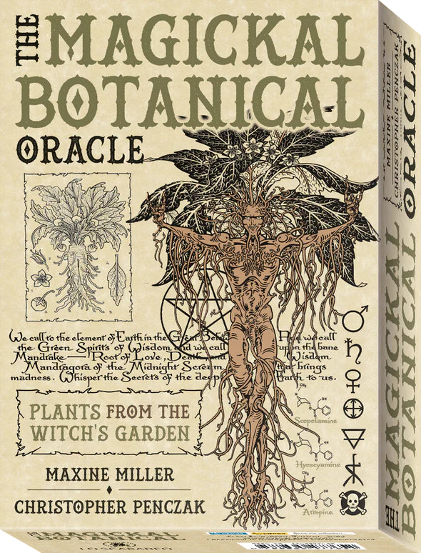 Box for 'The Magickal Botanical Oracle' with botanical illustrations and text.