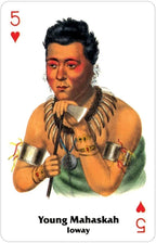 Playing card featuring a Native American figure with 'Young Mahaskah Ioway' text