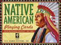 Card game box for 'Native American Playing Cards' with a Native American chief illustration and U.S. Games Systems branding.