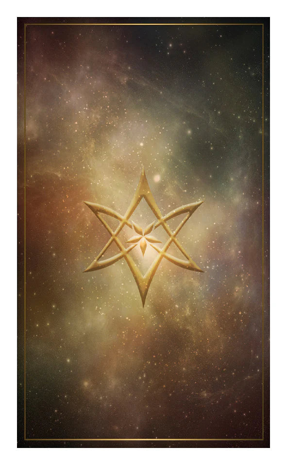 Gold star symbol on a cosmic background