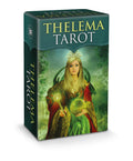 Thelema Tarot card box with a woman in a fantasy setting on a white background