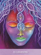 Colorful artwork of a face with spiritual symbols and '21. Learning' text on a purple background