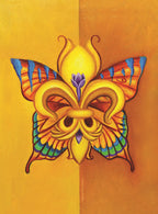 Colorful butterfly design on a yellow background