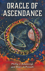 Book cover of 'Oracle of Ascendance' with a colorful snake and celestial design.