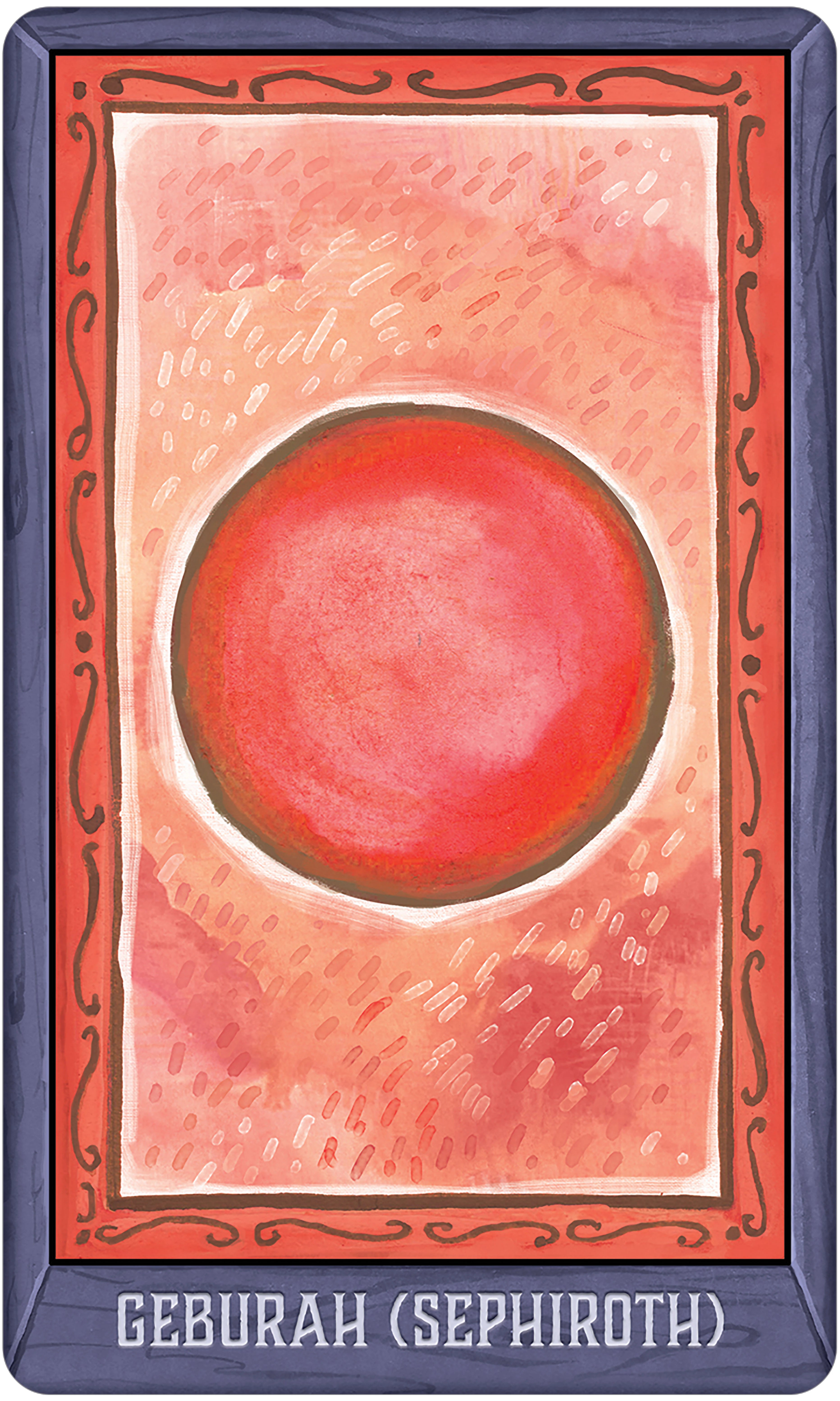 Geburah Sephiroth tarot card with a red circle on an orange background