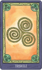 Card with a Triskele symbol on an orange background