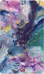 Colorful abstract painting with swirling patterns in purple, blue, and green.