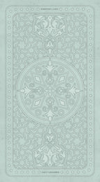 Decorative card with intricate patterns on a light blue background