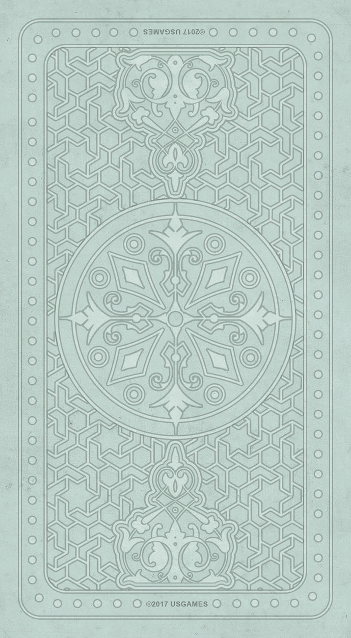 Decorative card with intricate patterns on a light blue background
