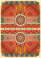 Decorative poster with geometric patterns and dreamcatcher design on a beige background