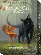 Box for 'Fantasy Cats Oracle' with a black cat and fairy illustration on a green background.