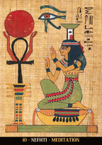 Egyptian-themed artwork with hieroglyphics and symbols on a textured background