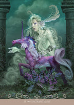 Fairy with a purple unicorn in an enchanting setting