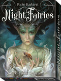 Box of 'Night Fairies' Oracle Cards by Paolo Barbieri with an illustration of a fairy holding a bee.