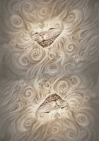Artistic depiction of two cats with swirling patterns in the background