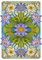 Decorative card with a mandala design featuring flowers on a blue background