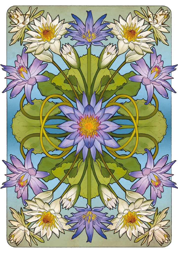 Decorative card with a mandala design featuring flowers on a blue background