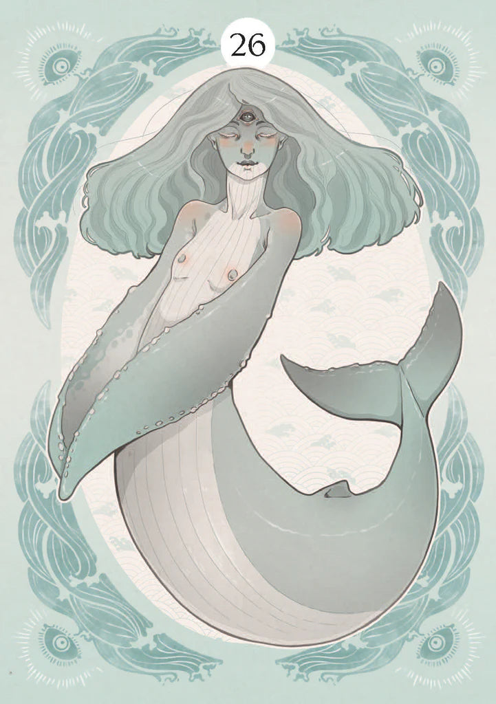 Mermaid illustration with a decorative border and number 26 at the top