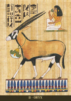 Egyptian papyrus with an oryx and hieroglyphics on a beige background