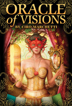 Book cover of 'Oracle of Visions' by Ciro Marchetti with a woman in a gold dress and red hair.