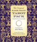 Cover of The Original Rider Waite Tarot Pack with decorative patterns on a blue and gold background.