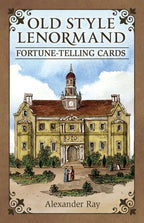 Book cover of 'Old Style Lenormand Fortune-Telling Cards' by Alexander Ray with a vintage-style illustration of a building.