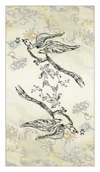 Illustration of birds on branches with floral elements on a light background