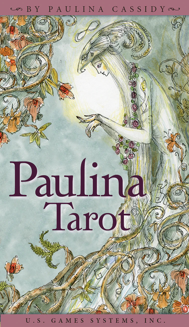 Book cover of 'Paulina Tarot' by Paulina Cassidy with decorative elements and floral design.