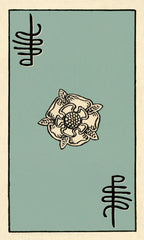Card with a rose symbol on a light blue background